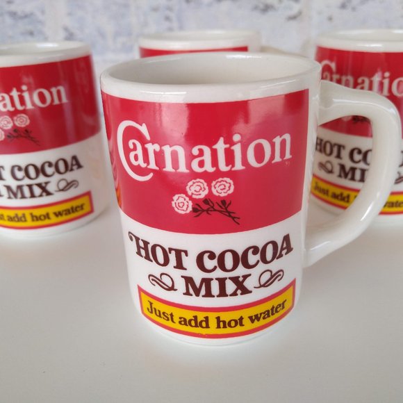 Vintage Carnation Hot Cocoa Mix Ceramic Mugs Set of 4- Hot Chocolate Cups Nestle - Picture 10 of 12